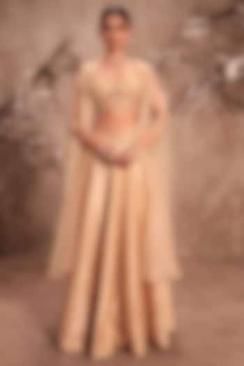 Ivory Raw Silk & Organza Cape Set by Niti Bothra at Pernia's Pop Up Shop