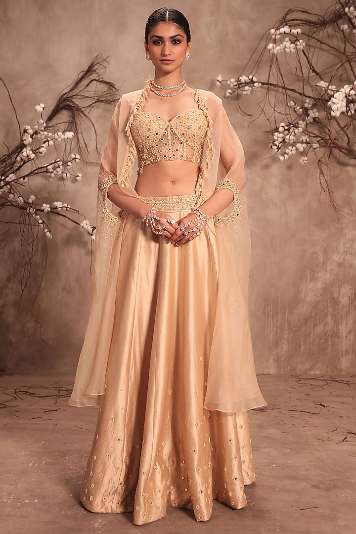 Ivory Raw Silk & Organza Cape Set by Niti Bothra at Pernia's Pop Up Shop