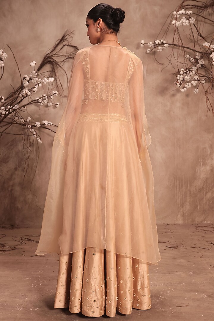 Ivory Raw Silk & Organza Cape Set by Niti Bothra at Pernia's Pop Up Shop