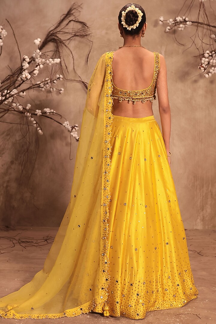 Yellow Kora Silk Zardosi Embroidered Wedding Lehenga Set by Niti Bothra at Pernia's Pop Up Shop