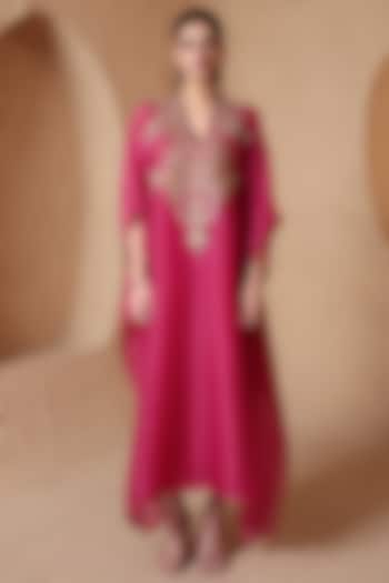 Pink Organza Resham Embroidered Kaftan by Niti Bothra at Pernia's Pop Up Shop