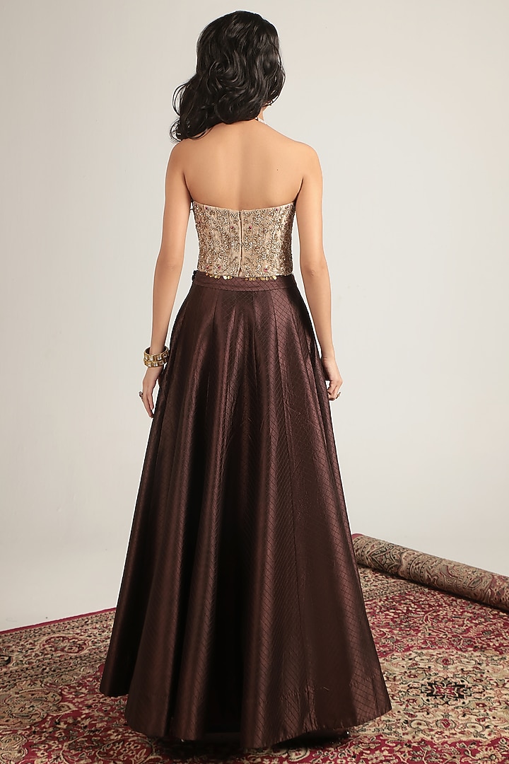 Brown Chiniya Silk & Kora Silk Skirt Set by Niti Bothra at Pernia's Pop Up Shop
