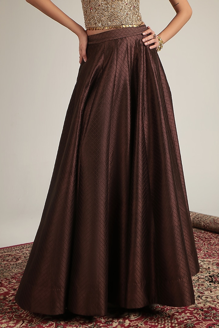 Brown Chiniya Silk & Kora Silk Skirt Set by Niti Bothra at Pernia's Pop Up Shop