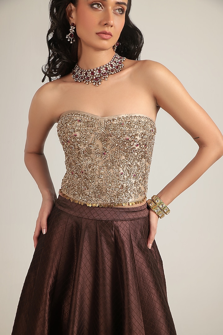 Brown Chiniya Silk & Kora Silk Skirt Set by Niti Bothra at Pernia's Pop Up Shop