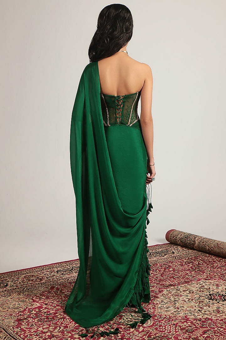 Green Crepe & Net Wedding Saree Set by Niti Bothra at Pernia's Pop Up Shop