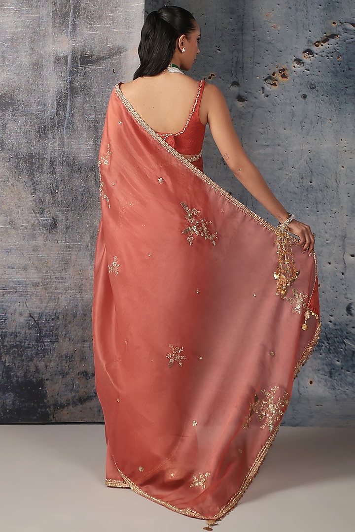 Orange Organza & Net Zardosi Embroidered Reception Saree Set by Niti Bothra at Pernia's Pop Up Shop