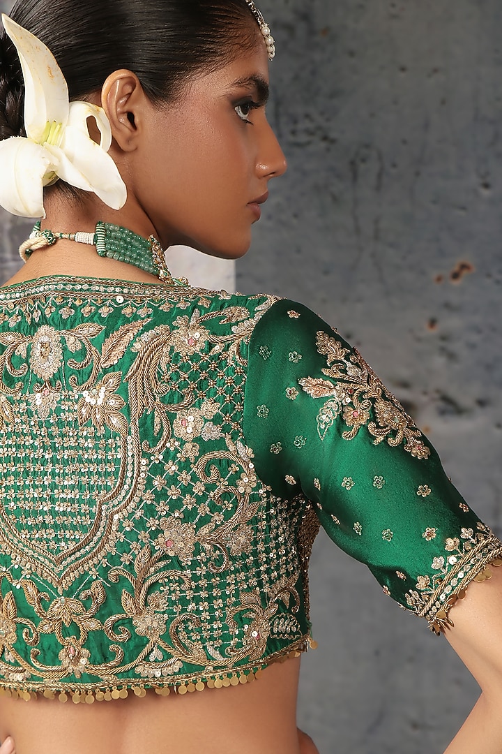 Green Kora Silk Zardosi Embroidered Bridal Lehenga Set by Niti Bothra at Pernia's Pop Up Shop