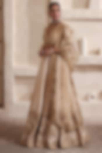 Ivory Kora Silk & Organza Zardosi Embroidered Bridal Lehenga Set by Niti Bothra at Pernia's Pop Up Shop