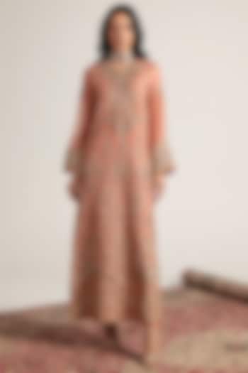 Peach Organza Zari Embroidered Kaftan by Niti Bothra at Pernia's Pop Up Shop