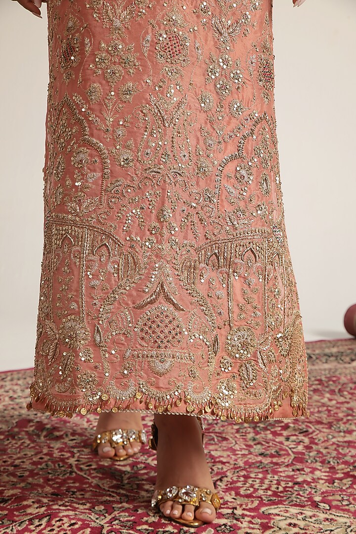 Peach Organza Zari Embroidered Kaftan by Niti Bothra at Pernia's Pop Up Shop