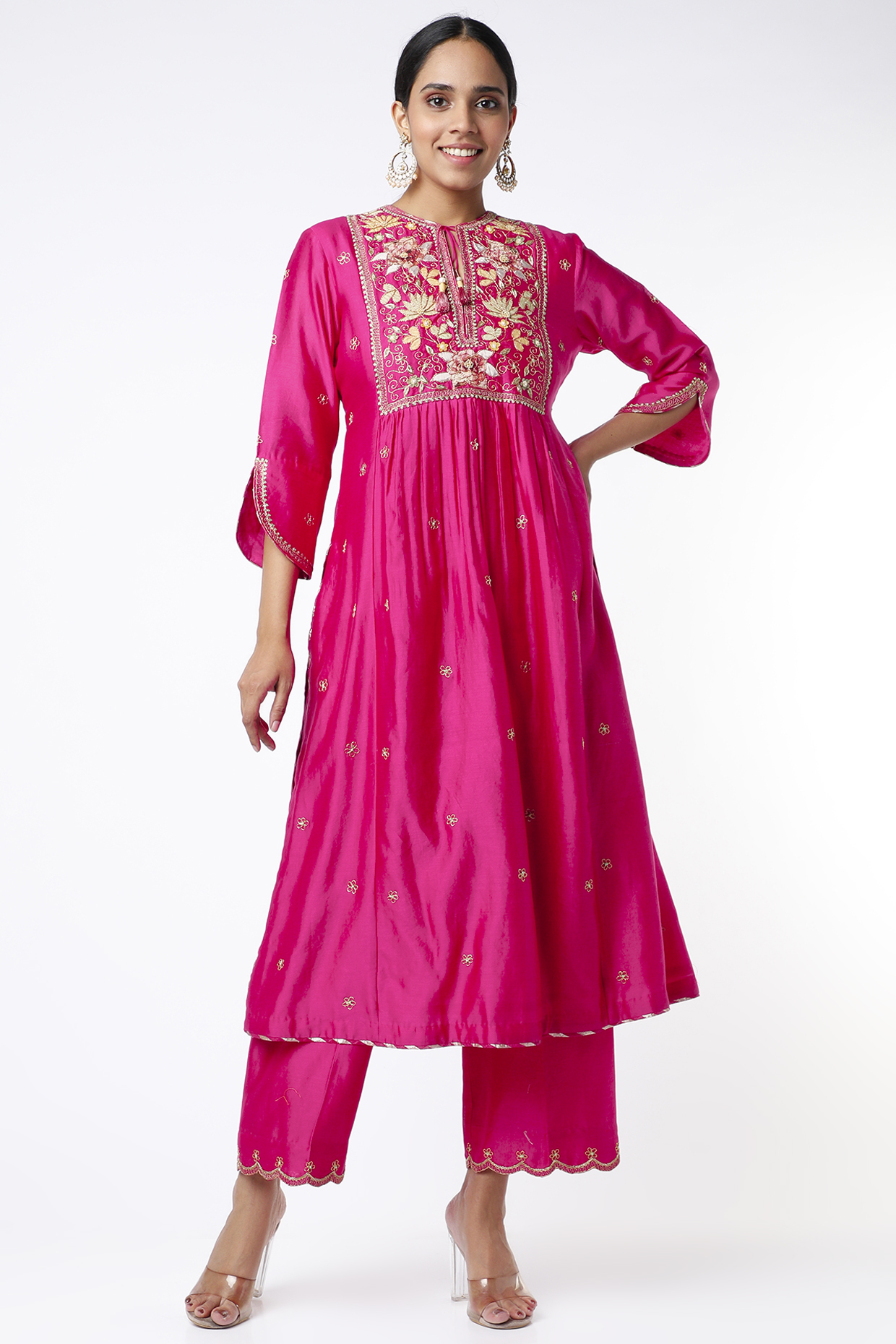 Neon Fuchsia Kurta Set With Zardosi Work by Niti Bothra at Pernia's Pop Up Shop