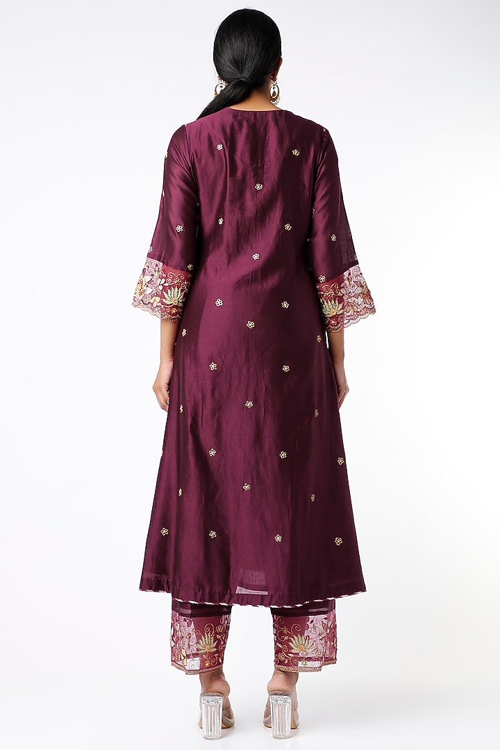 Wine Kurta Set With Zardosi Work by Niti Bothra at Pernia's Pop Up Shop