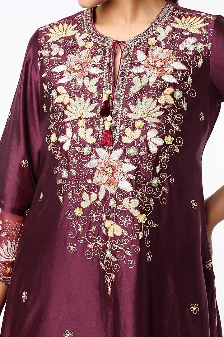 Wine Kurta Set With Zardosi Work by Niti Bothra at Pernia's Pop Up Shop