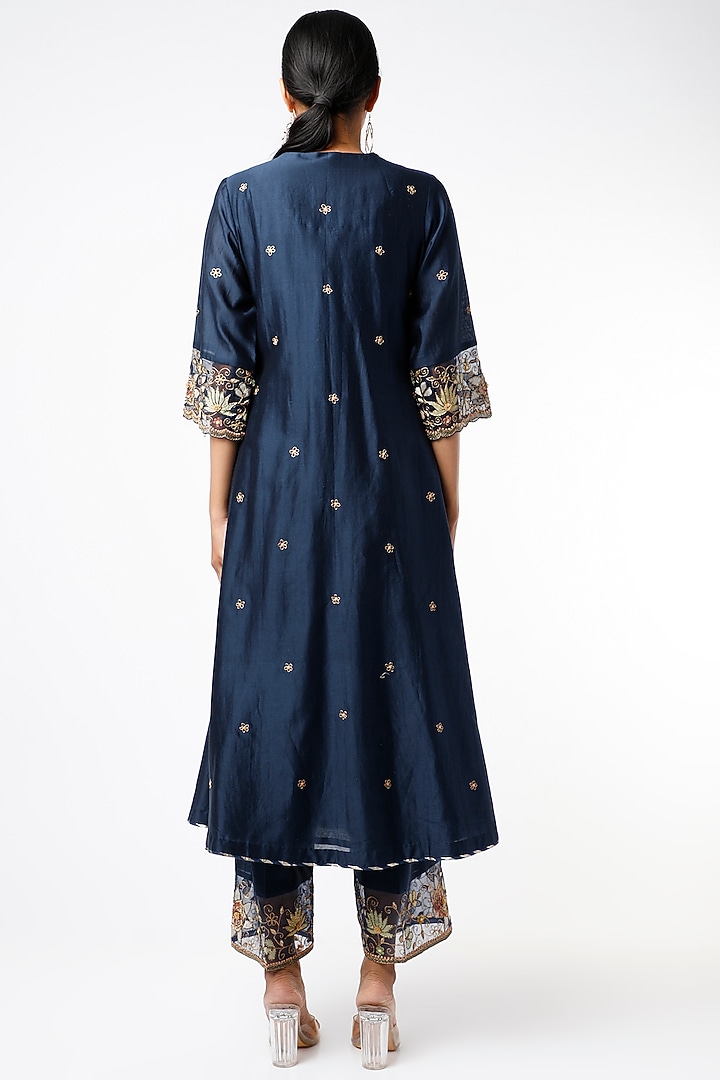 Midnight Blue Kurta Set With Zardosi Work by Niti Bothra at Pernia's Pop Up Shop