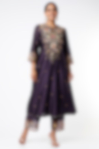 Purple Kurta Set With Zardosi Work by Niti Bothra at Pernia's Pop Up Shop