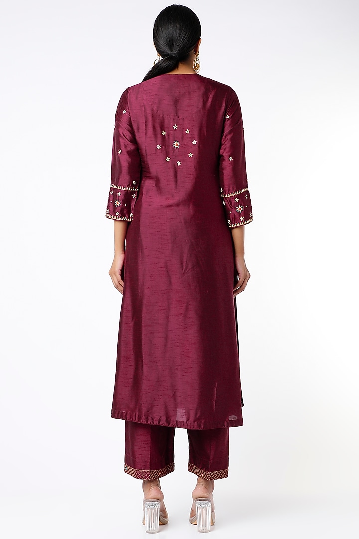 Wine Silk Kurta Set by Niti Bothra at Pernia's Pop Up Shop