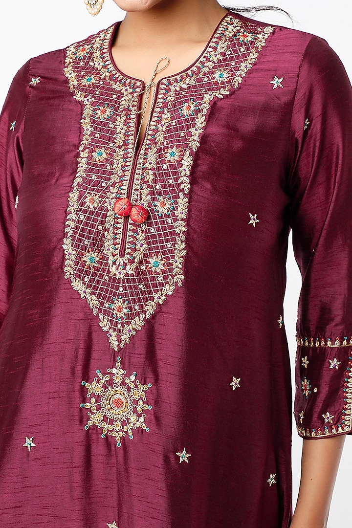 Wine Silk Kurta Set by Niti Bothra at Pernia's Pop Up Shop