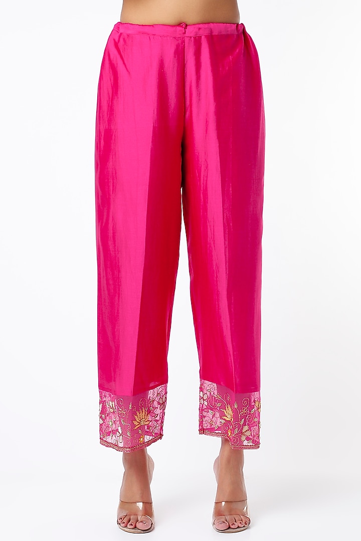 Neon Fuchsia Silk Chanderi Kurta Set by Niti Bothra at Pernia's Pop Up Shop
