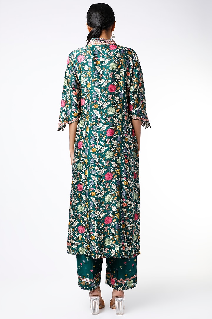 Green Kalamkari Printed Kurta Set by Niti Bothra at Pernia's Pop Up Shop