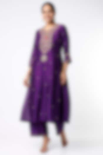 Purple Silk Kurta Set by Niti Bothra at Pernia's Pop Up Shop