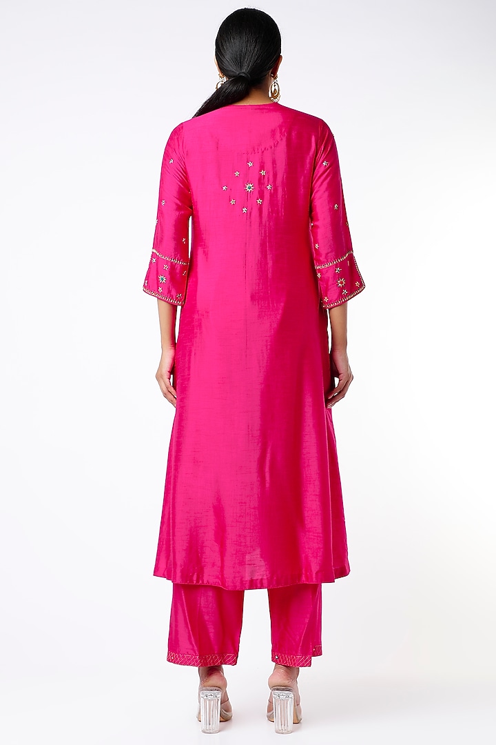 Neon Fuchsia Silk Kurta Set by Niti Bothra at Pernia's Pop Up Shop