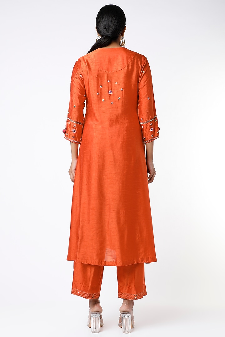 Orange Kurta Set With Zardosi Work by Niti Bothra at Pernia's Pop Up Shop