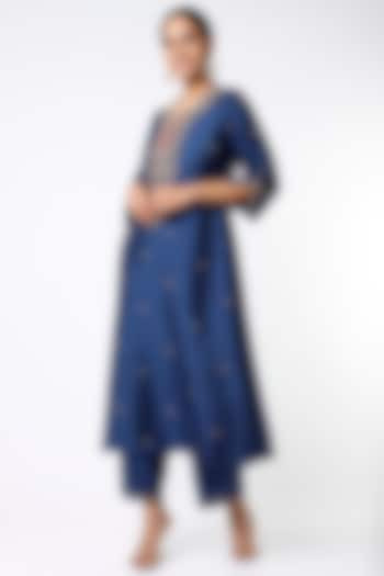 Cobalt Blue Kurta Set With Zardosi Work by Niti Bothra at Pernia's Pop Up Shop