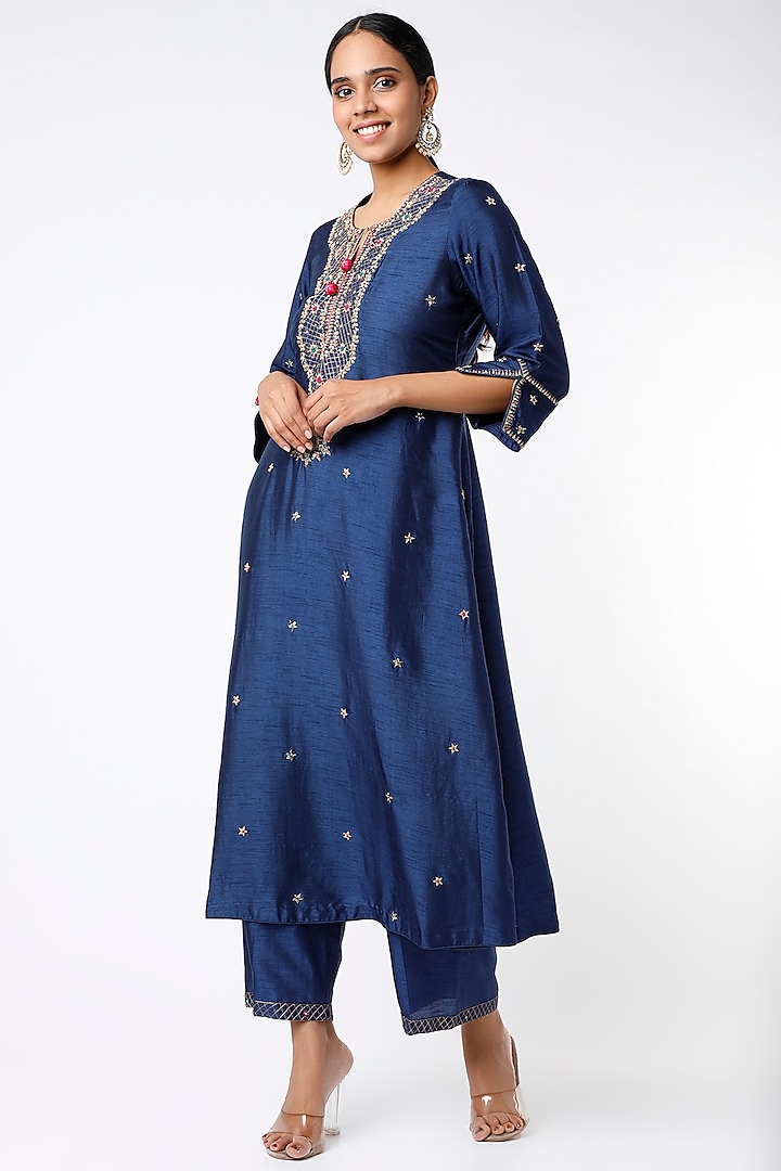 Cobalt Blue Kurta Set With Zardosi Work by Niti Bothra at Pernia's Pop Up Shop