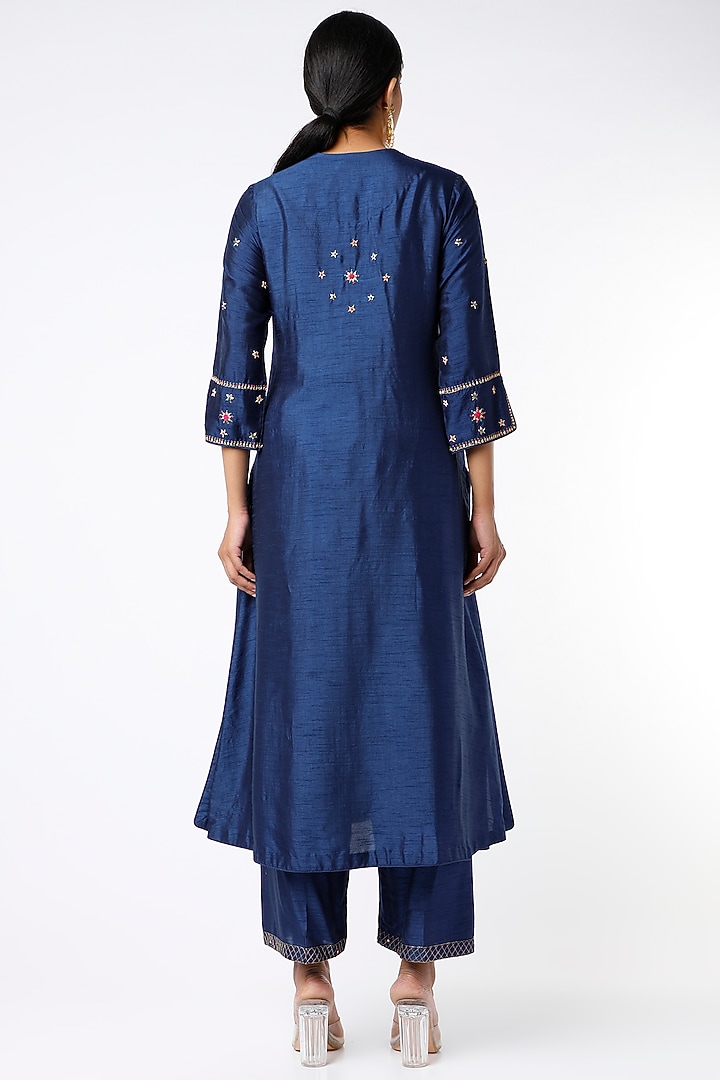 Cobalt Blue Kurta Set With Zardosi Work by Niti Bothra at Pernia's Pop Up Shop