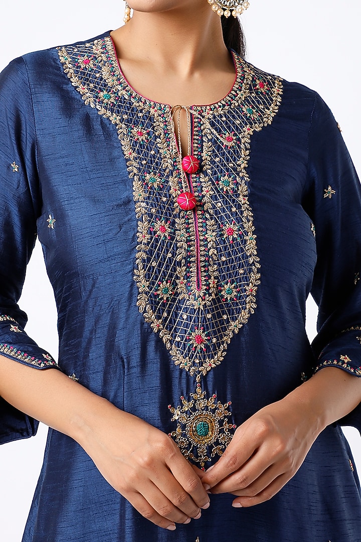Cobalt Blue Kurta Set With Zardosi Work by Niti Bothra at Pernia's Pop Up Shop