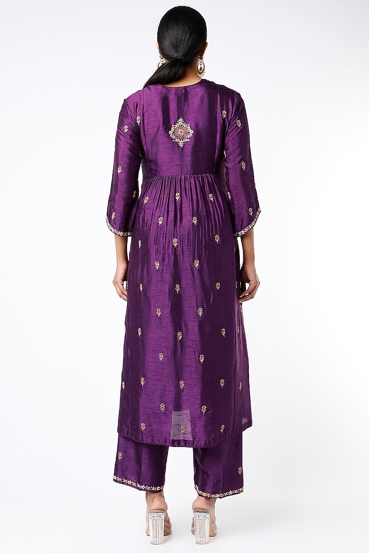 Cadmium Violet Silk Kurta Set by Niti Bothra at Pernia's Pop Up Shop