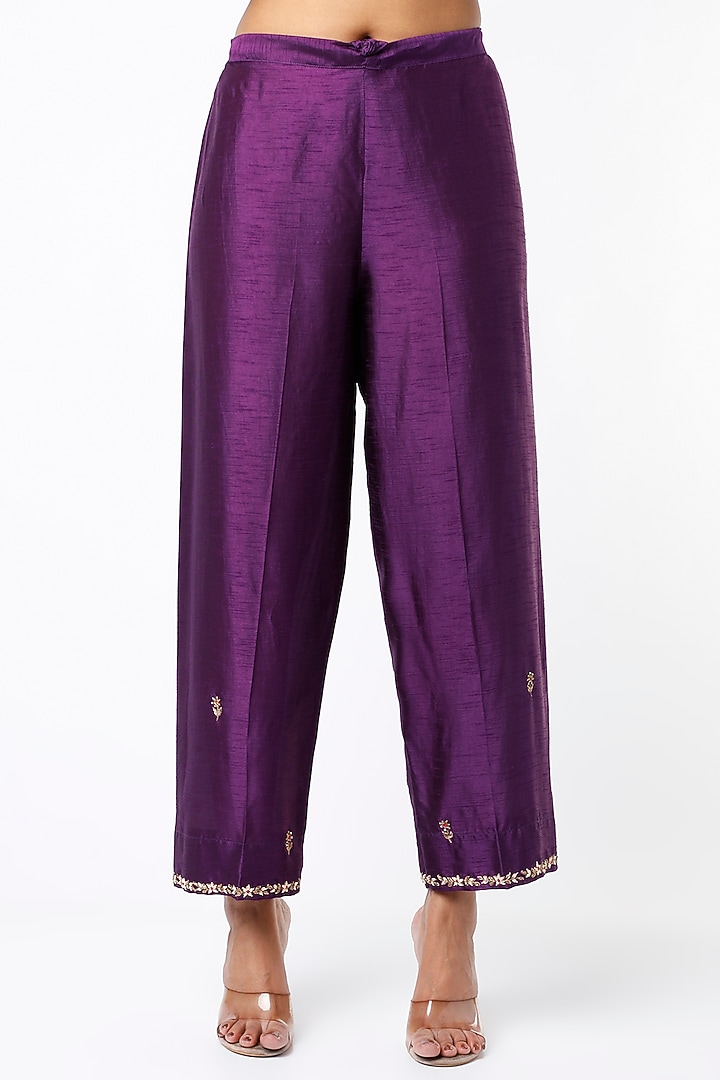 Cadmium Violet Silk Kurta Set by Niti Bothra at Pernia's Pop Up Shop