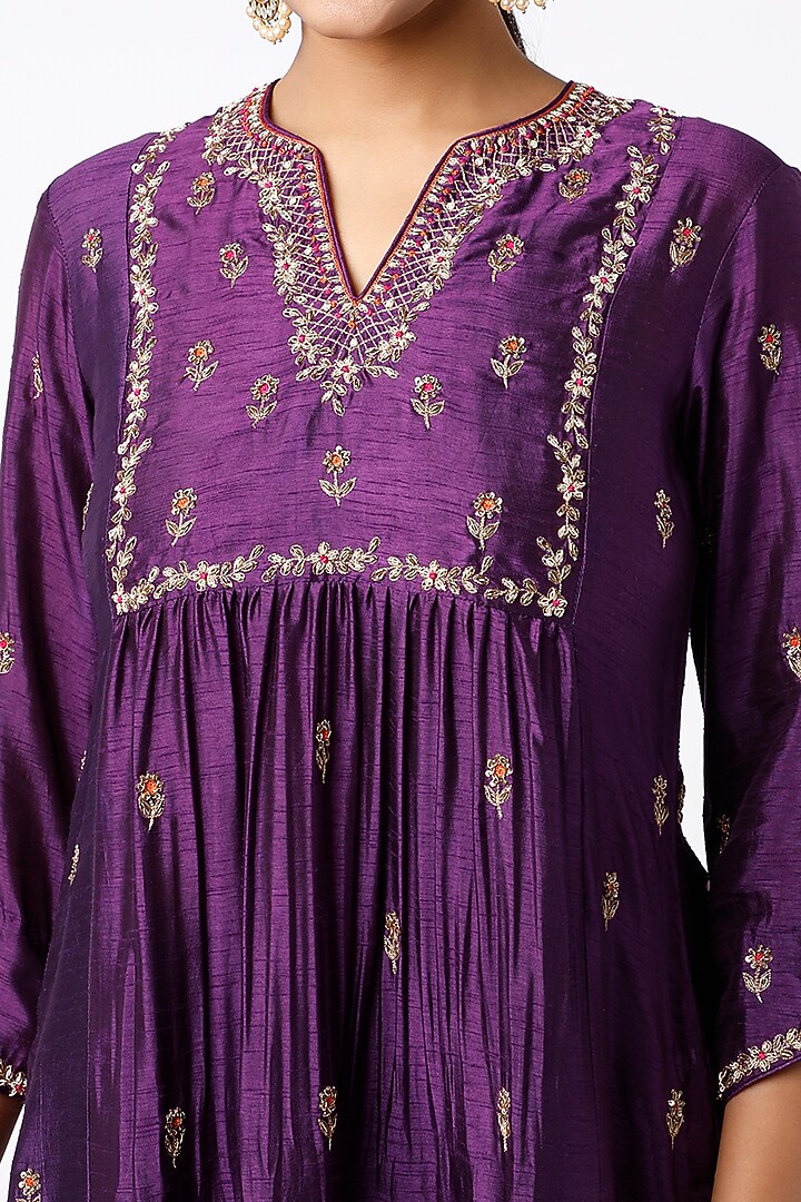 Cadmium Violet Silk Kurta Set by Niti Bothra at Pernia's Pop Up Shop