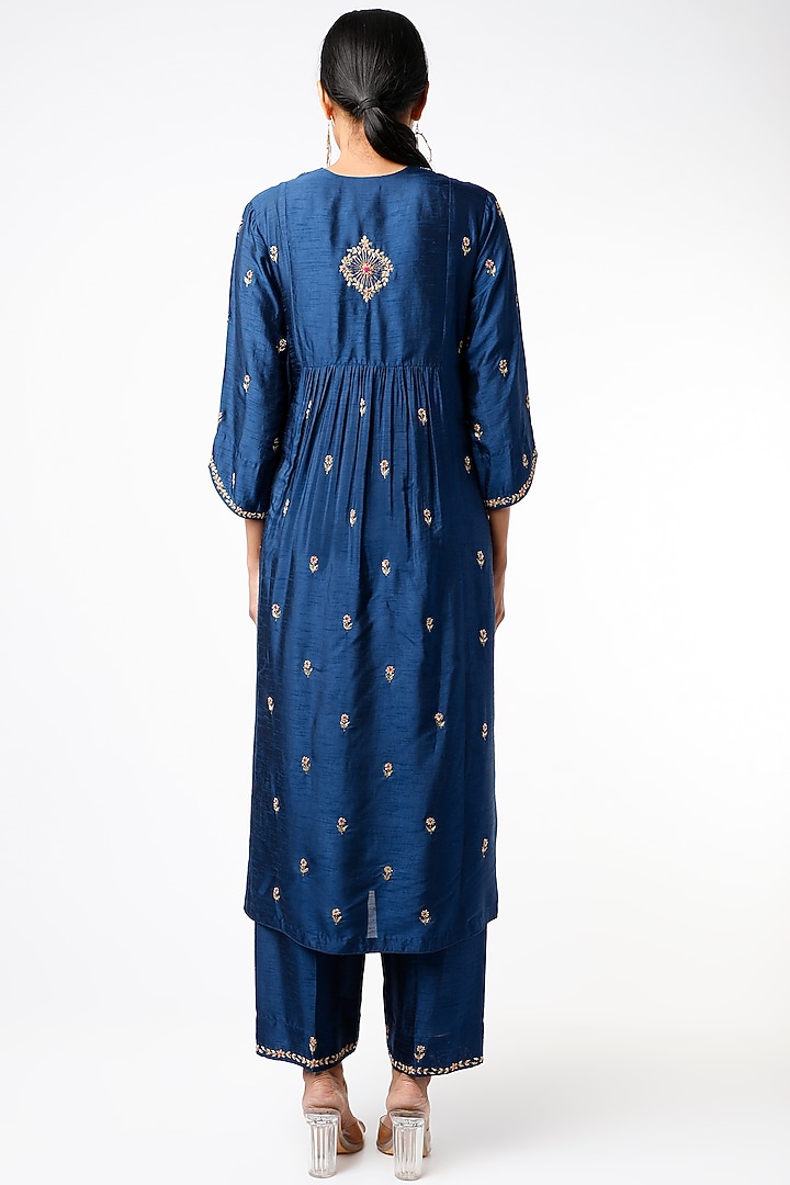 Catalina Blue Silk Kurta Set by Niti Bothra at Pernia's Pop Up Shop