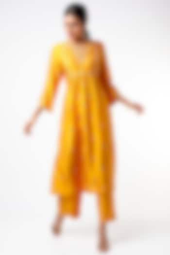 Mango Yellow Silk Kurta Set by Niti Bothra