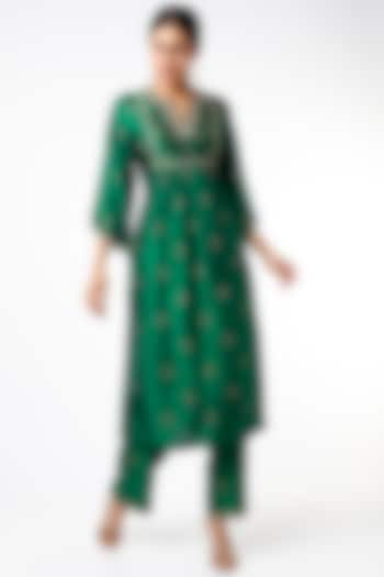 Emerald Green Silk Kurta Set by Niti Bothra