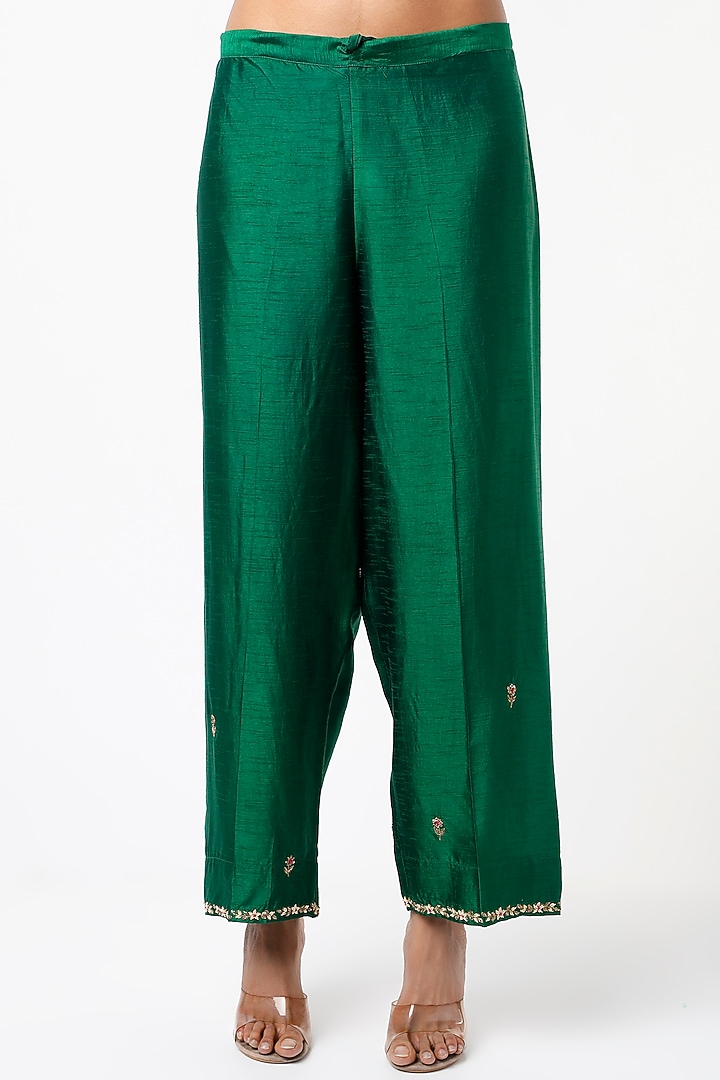 Emerald Green Silk Kurta Set by Niti Bothra at Pernia's Pop Up Shop