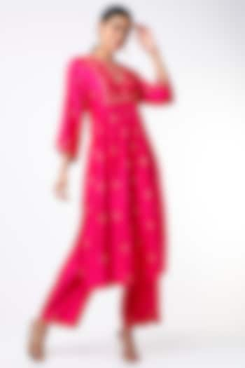 Candy Pink Silk Kurta Set by Niti Bothra