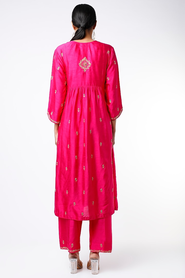 Candy Pink Silk Kurta Set by Niti Bothra at Pernia's Pop Up Shop