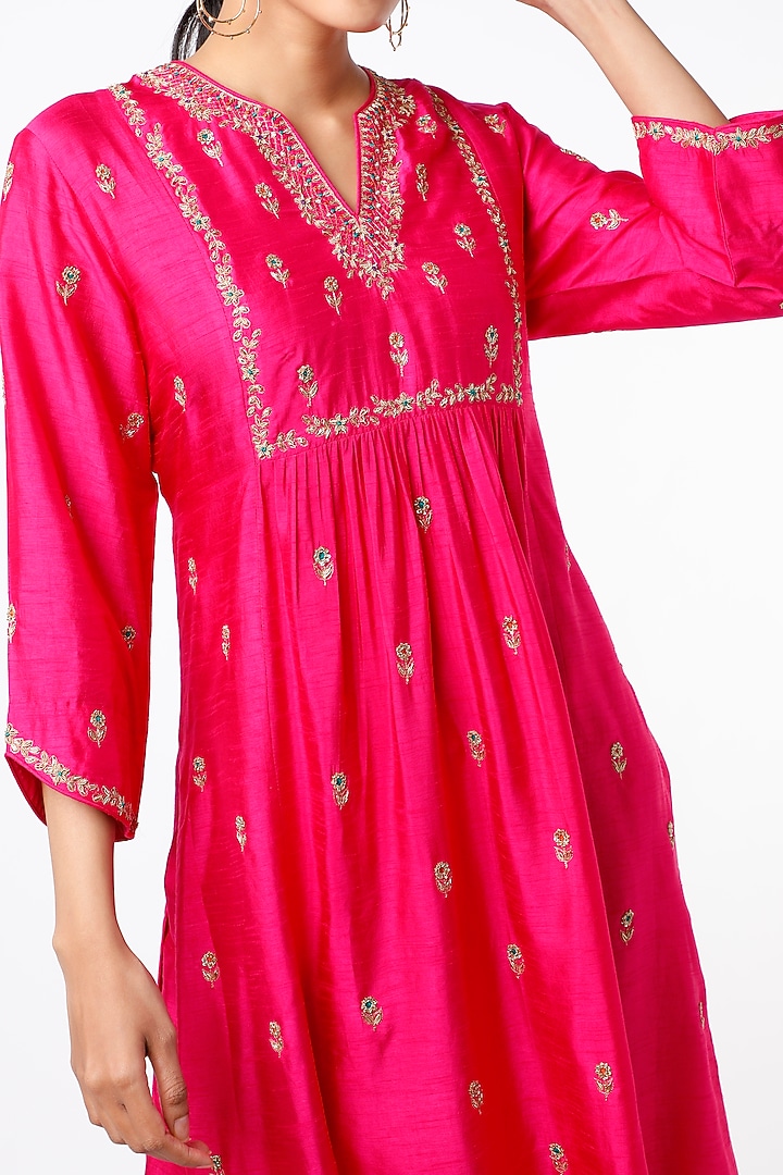 Candy Pink Silk Kurta Set by Niti Bothra at Pernia's Pop Up Shop