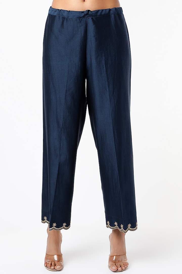 Catalina Blue Silk Chanderi Kurta Set by Niti Bothra at Pernia's Pop Up Shop