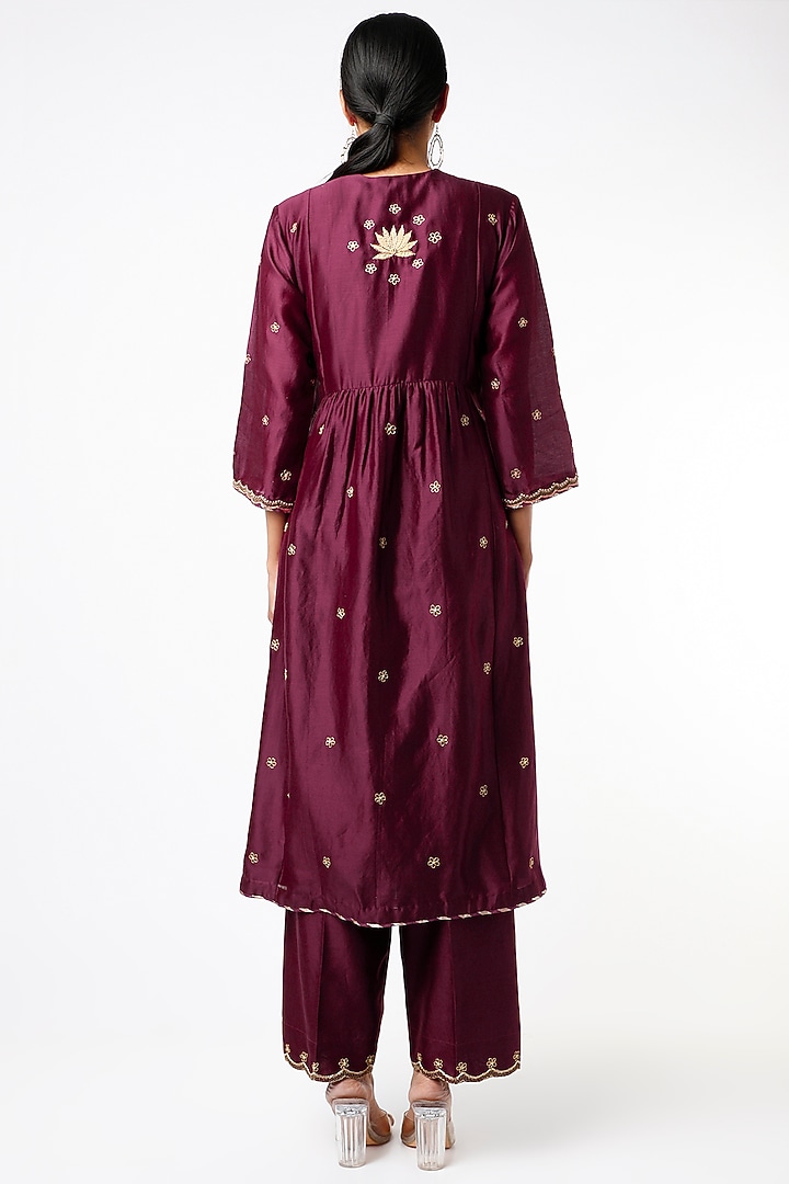 Bordeaux Wine Silk Chanderi Kurta Set by Niti Bothra at Pernia's Pop Up Shop