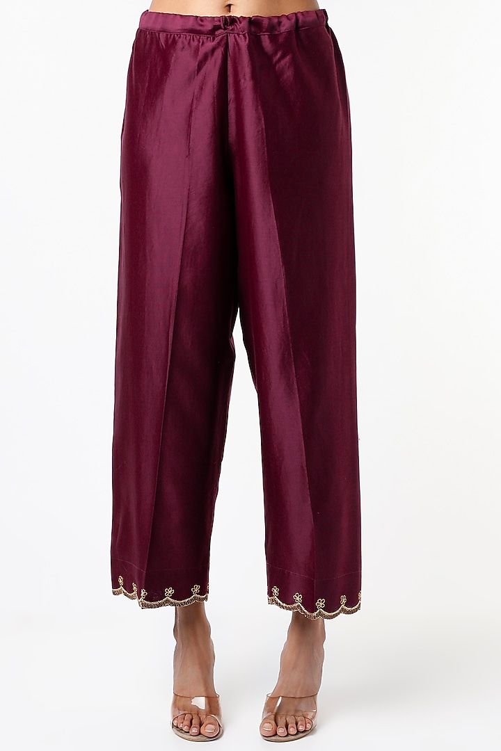 Bordeaux Wine Silk Chanderi Kurta Set by Niti Bothra at Pernia's Pop Up Shop