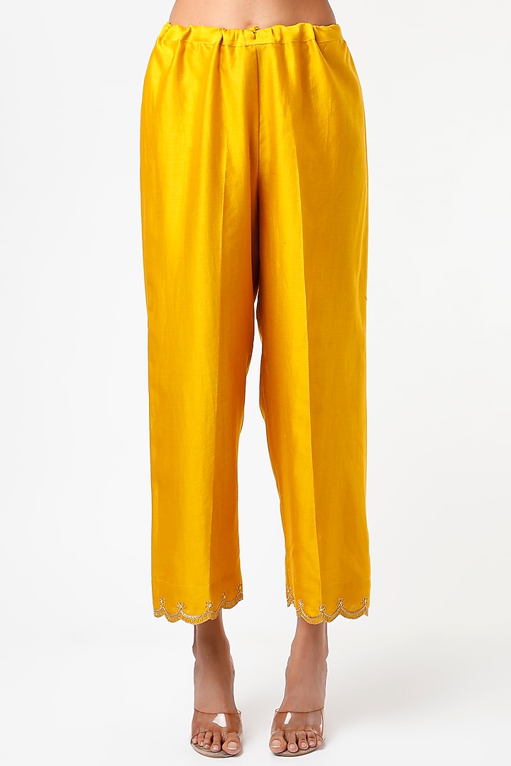 Citrus Yellow Silk Chanderi Kurta Set by Niti Bothra at Pernia's Pop Up Shop