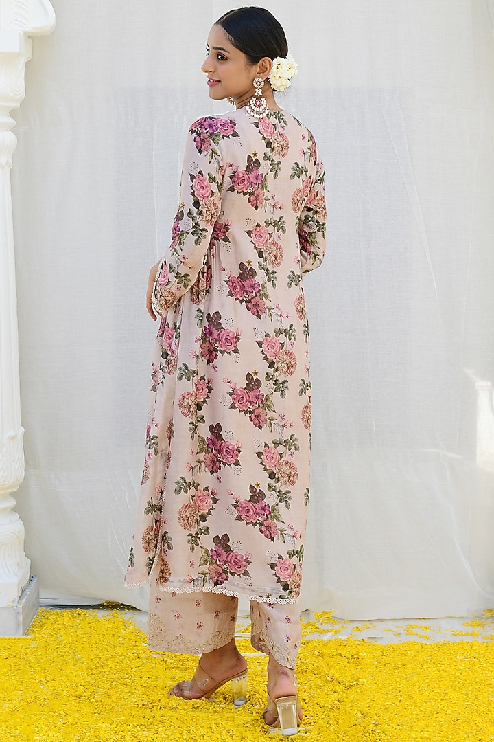 Ivory Silk Printed & Embroidered Kurta Set by Niti Bothra at Pernia's Pop Up Shop