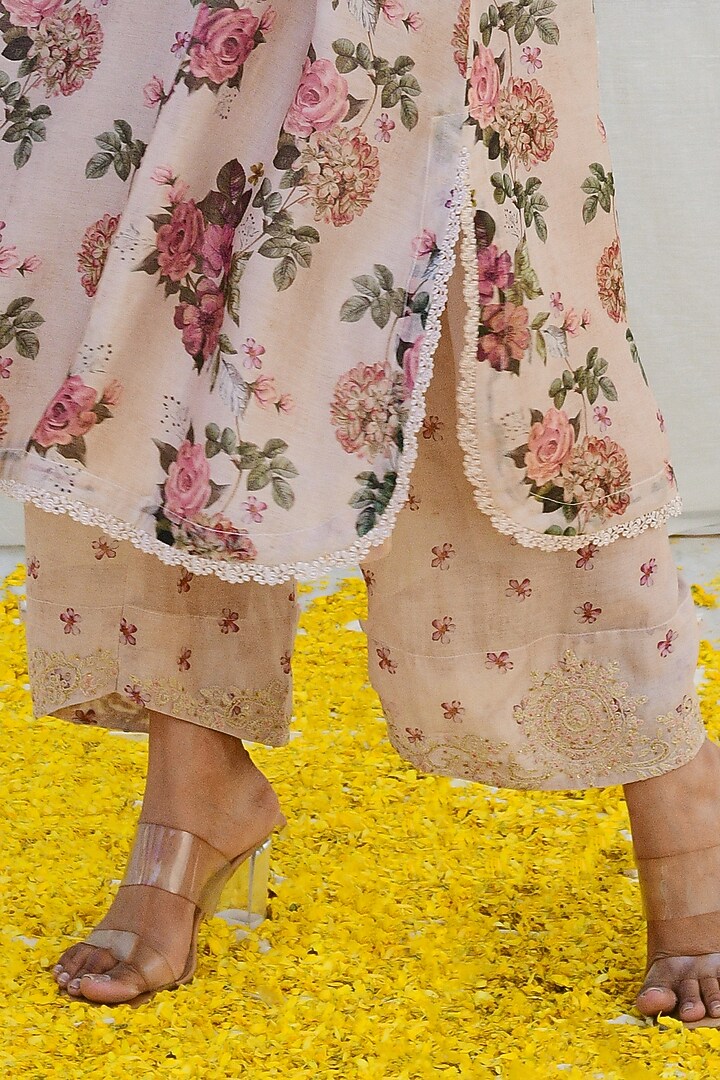 Ivory Silk Printed & Embroidered Kurta Set by Niti Bothra at Pernia's Pop Up Shop