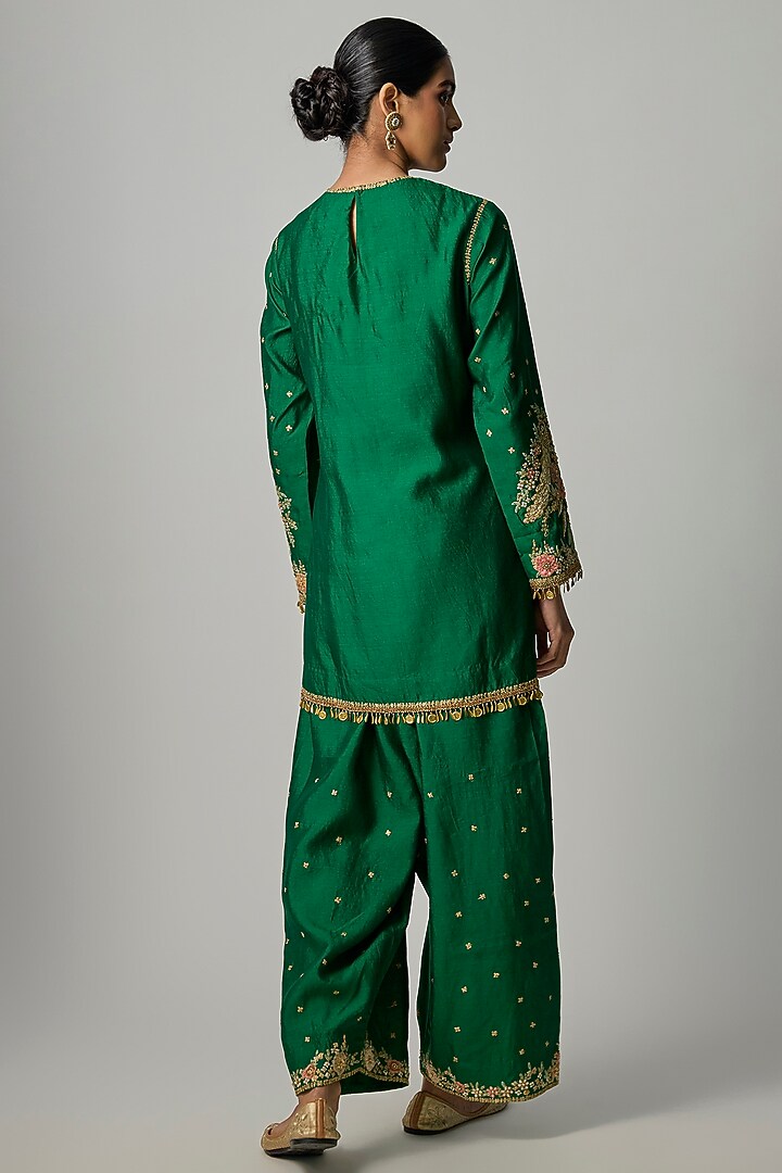 Green Silk Zardosi Embroidered Kurta Set by Niti Bothra at Pernia's Pop Up Shop
