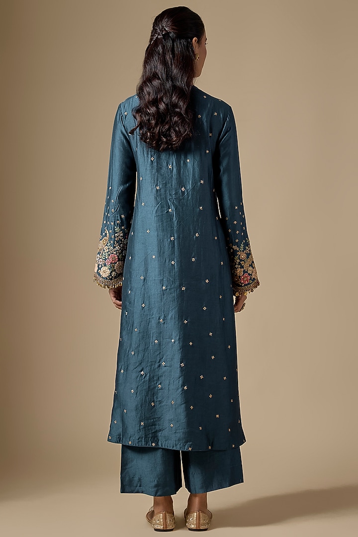 Blue Silk Tencel Zardosi Embroidered Kurta Set by Niti Bothra at Pernia's Pop Up Shop
