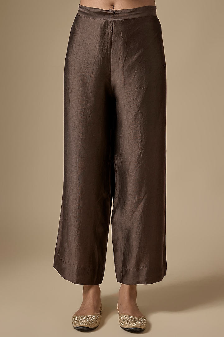 Brown Silk Tencel Zardosi Embroidered Kurta Set by Niti Bothra at Pernia's Pop Up Shop