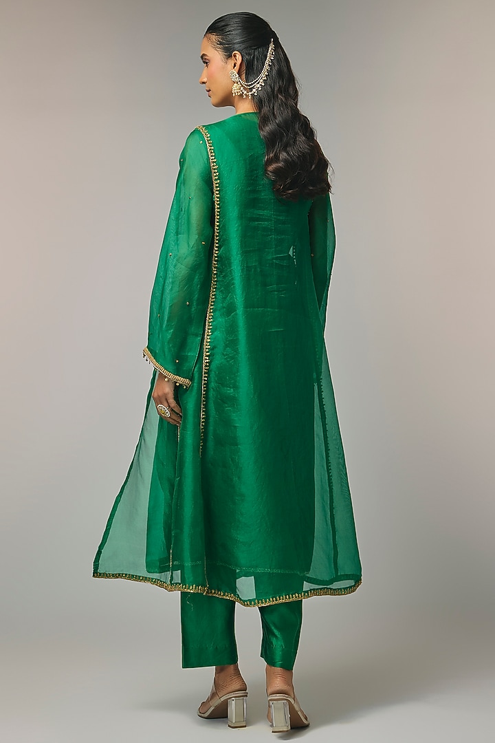 Green Silk Tencel Zardosi Embroidered Kurta Set by Niti Bothra at Pernia's Pop Up Shop